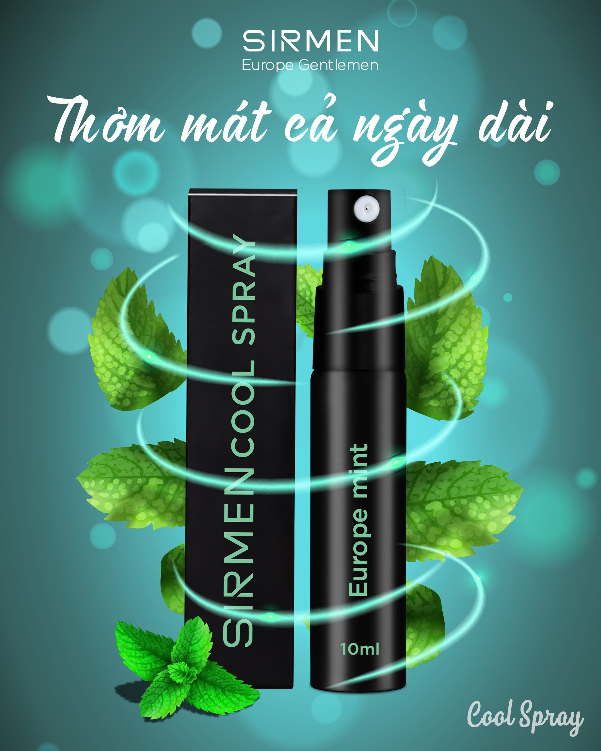 Xịt thơm miệng SIRMEN Europe Mint Cool Spray vị bạc hà thơm mát tự nhiên, khử mùi hôi miệng ngay lập tức, thơm kéo dài 180 phút, công nghệ EU-Nano, đậm đặc gấp 2 lần, chai 10ml