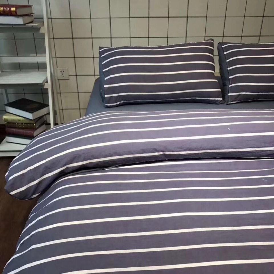 Set 4 Món Chăn Ga Gối Cotton Đũi KẺ NGANG