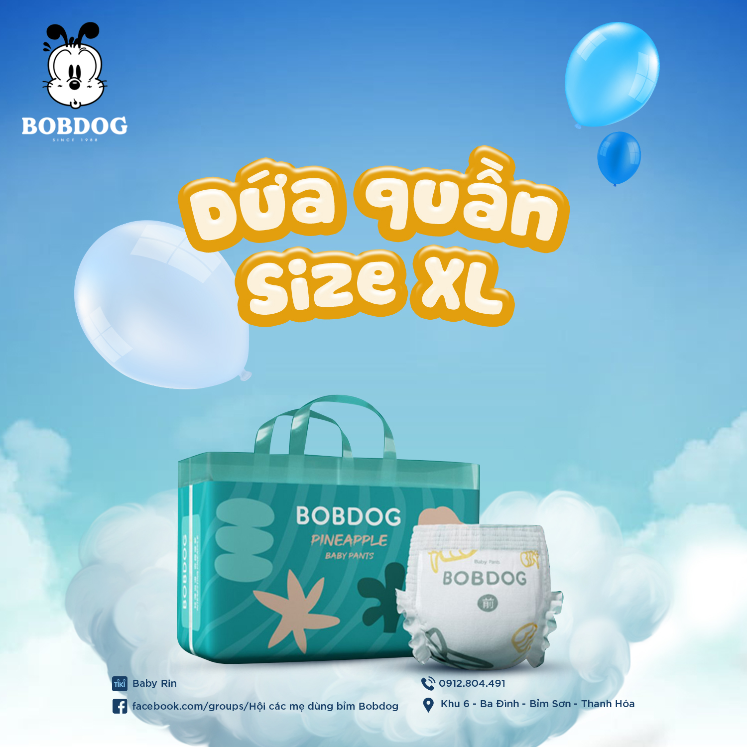 Tã dứa quần Bobdog size M24/L22/XL20/XXL18 miếng