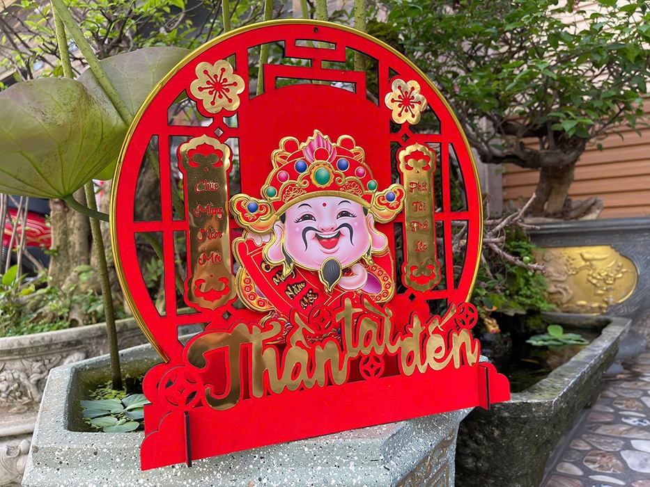 Thần Tài Để Bàn, Treo Cửa Lắc Đầu, Chữ Thần Tài Đến Trang Trí Tết Size 32 Cm