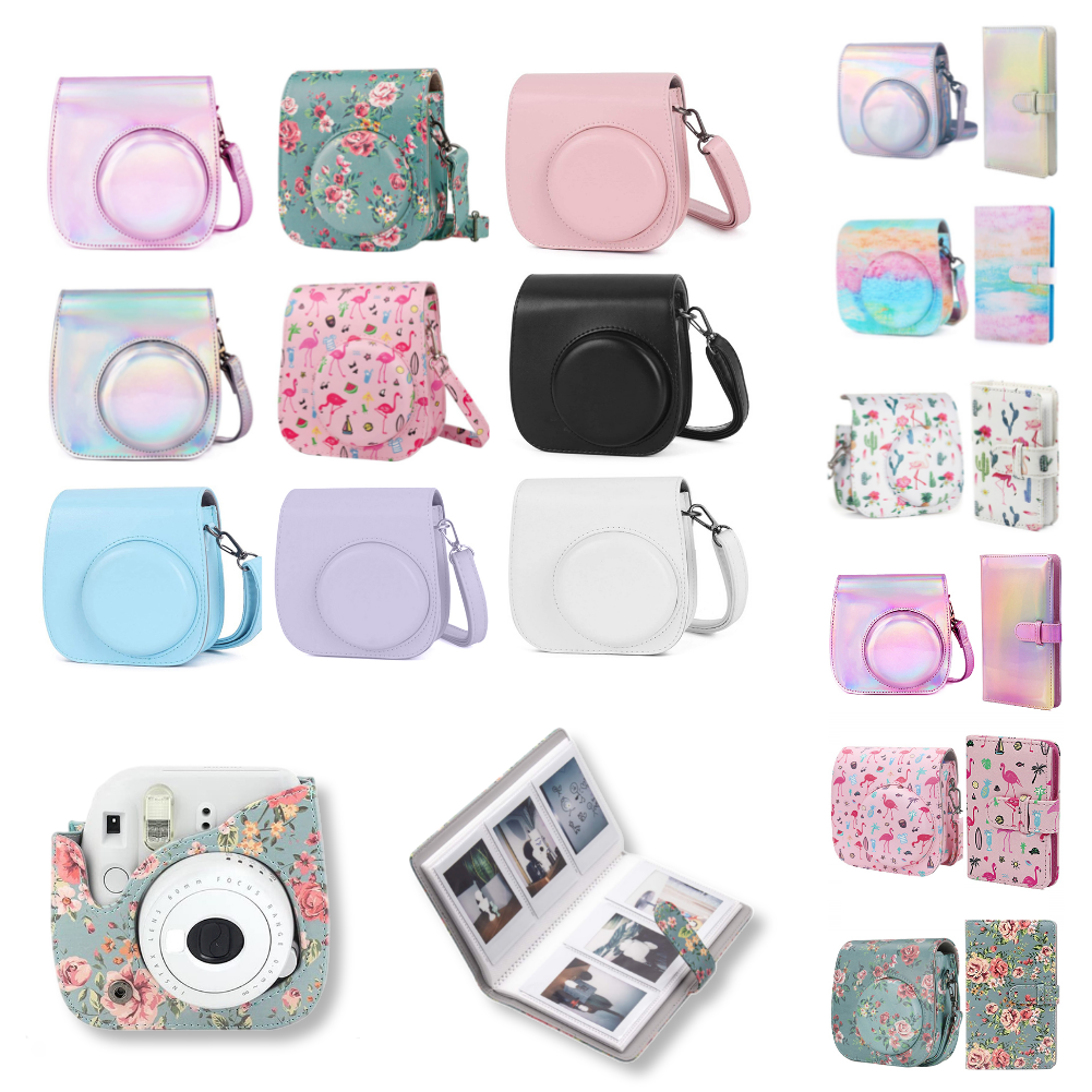 PU Leather Camera Case Protector Túi Túi Túi tương thích Vỏ với dây đeo vai mềm cho Fujifilm Instax Mini 11 9 8 Màu: Set Brown 256Pockets
