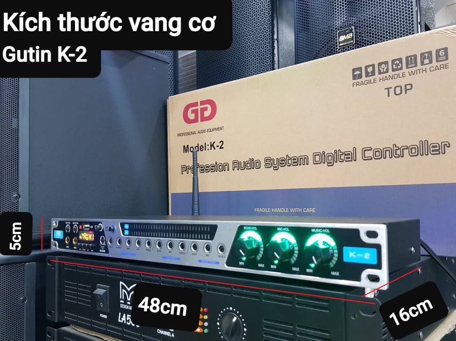 Vang cơ Gutin K-2: Chống hú tốt, âm thanh khỏe, sáng. Dàn đèn Led tín hiệu. Chức năng Bluetooth, USB. Tặng kèm bộ dây kết nối canon