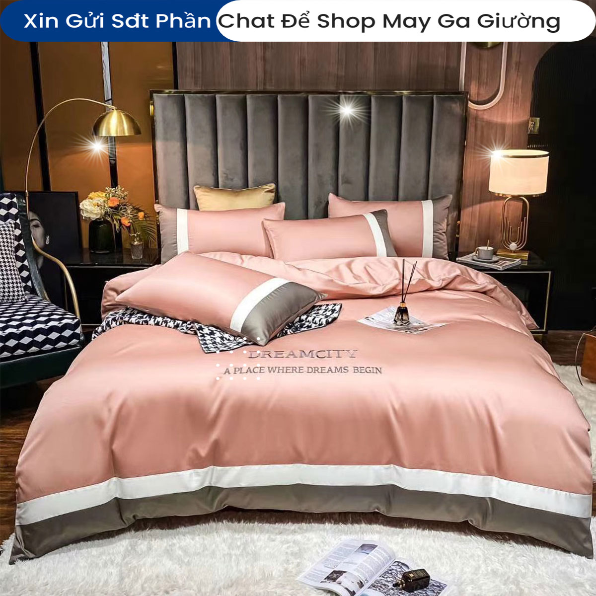 Bộ Chăn Ga Gối Đệm Mùa Hè Dream City Drap Giường Phi Bóng Cao Cấp Bo Chun Drap