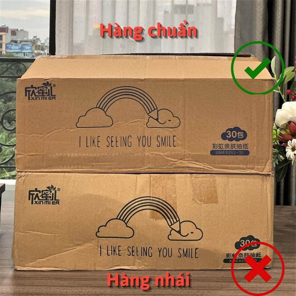 Thùng 30 Gói Giấy Ăn Cầu Vồng XINMIER Siêu Dai Trắng Mịn Loại Cao Cấp Chuẩn Nội Địa