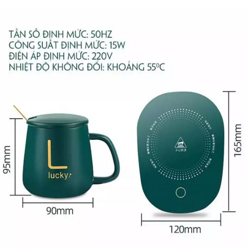 Cốc hâm nóng giữ nhiệt Lucky ly sứ , cốc chưng yến ,đa năng ,kèm đế và thìa mạ vàng cao cấp Hàng Chính Hãng nhập khẩu