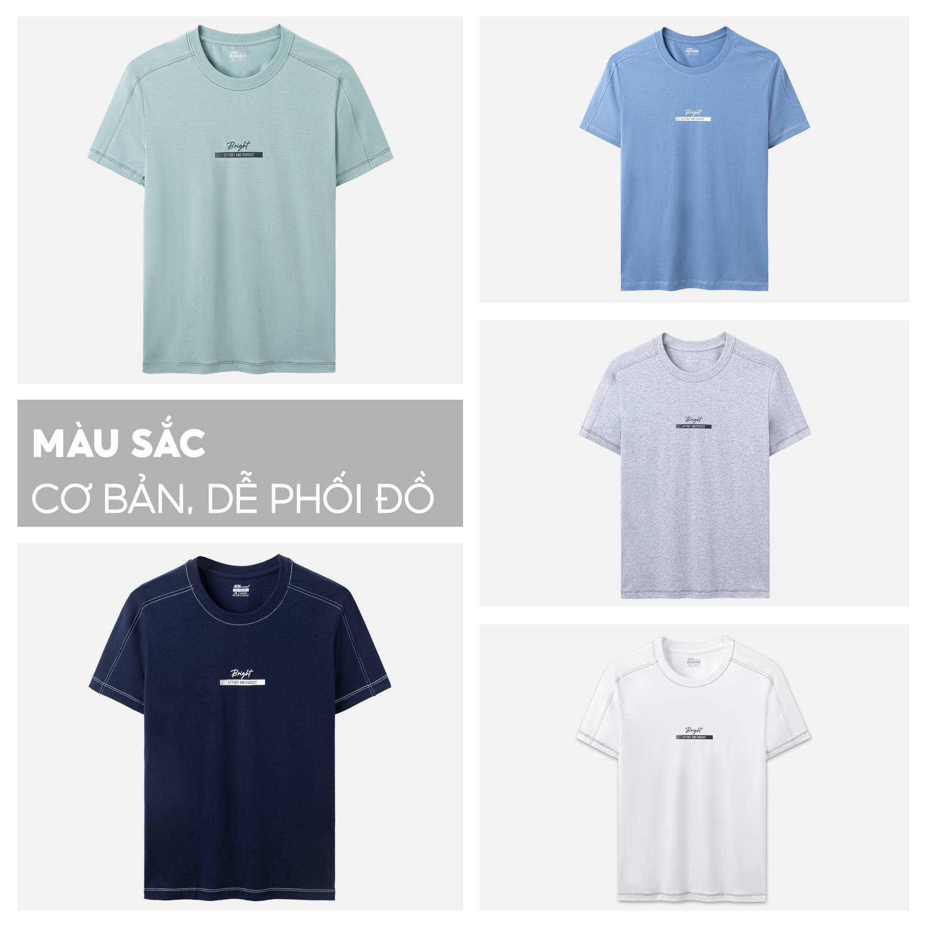Áo Phông Nam Ngắn Tay 5S BRIGHT, Chất Cotton USA, Mềm Mại, Thoáng Mát, Thiết Kế In Trẻ Trung, Phong Cách