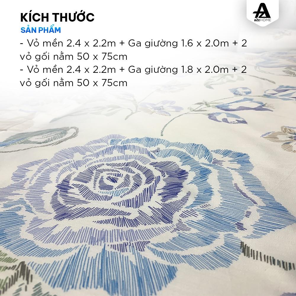 Bộ Ga Trải Giường 4 Món Blue Roses Mềm Mại 100% Tencel Cao Cấp - BS00071 - BS00072 - A2Z Home