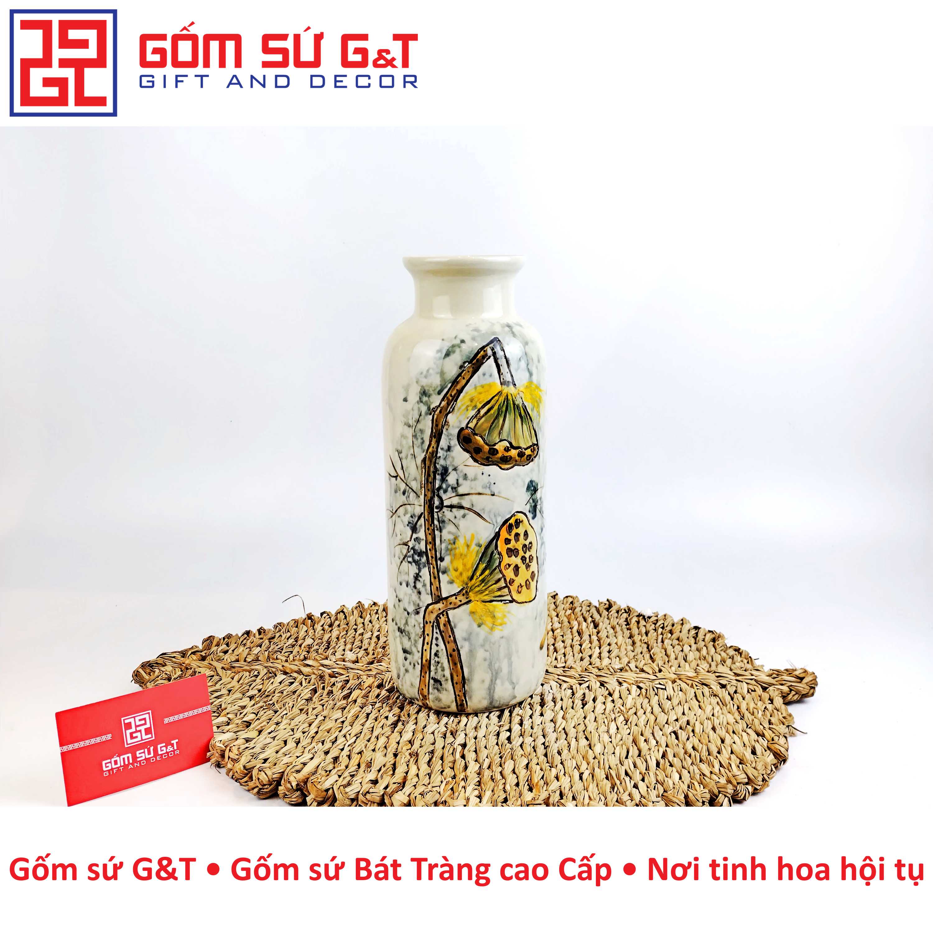 Lọ hoa miệng gập đài sen Gốm Sứ G&amp;T