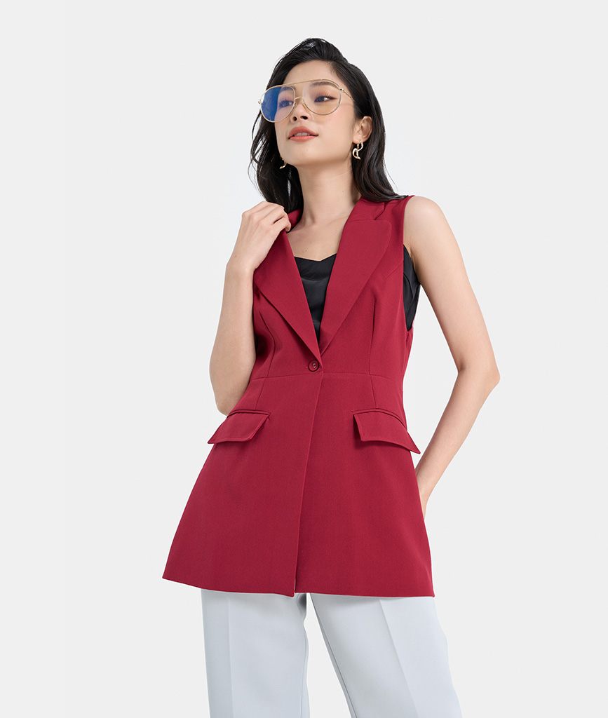 Áo Khoác Vest Thời Trang Nữ HNOSS Form Ôm Không Tay HNKHC004