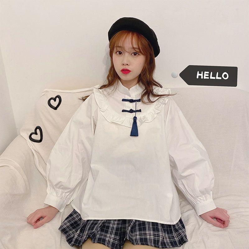 Áo sơ mi nữ cổ tàu phong cách trung hoa tay dài