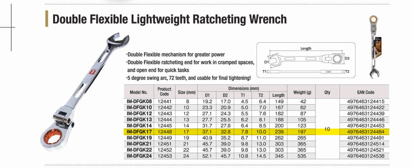 Cờ lê lục giác 17 tự động đảo chiều Musttool IM-DFGK17