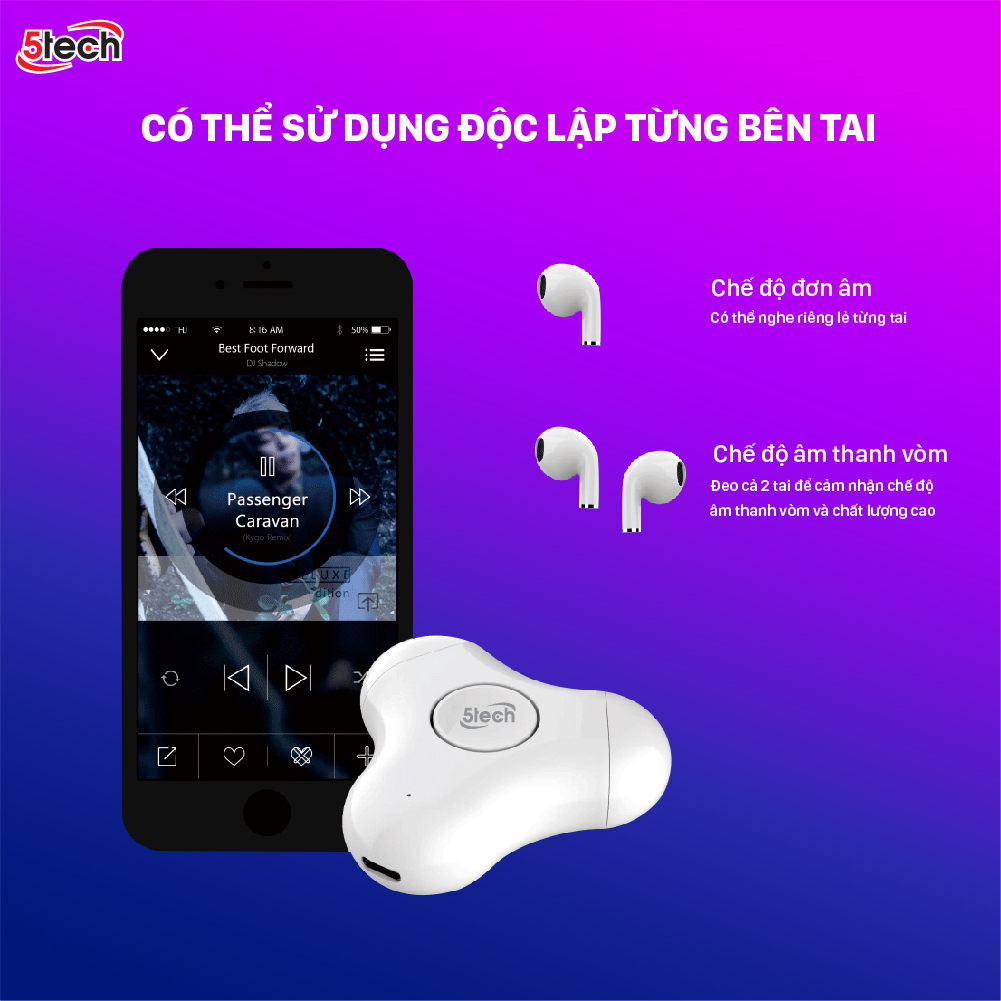 Tai nghe bluetooth , tai nghe không dây 5TECH 5T226 hàng chính hãng chống nước , pin trâu tích hợp con xoay 3 cánh giúp xả stress , giảm căng thẳng mệt mỏi