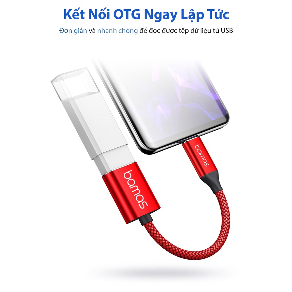 Cáp OTG Type C Bamas BC022 - Bộ Chuyển Đổi Usb Sang Type C  Usb 3.0 -Truyền Tải Dữ Liệu Siêu Tốc Lên Đến 5Gbps - Hàng Chính Hãng