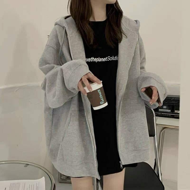 Áo Khoác Hoodie Nỉ Unisex  Áo tay bồng khóa kéo có mũ ulzzang màu Xanh | Xám nam nữ HOT