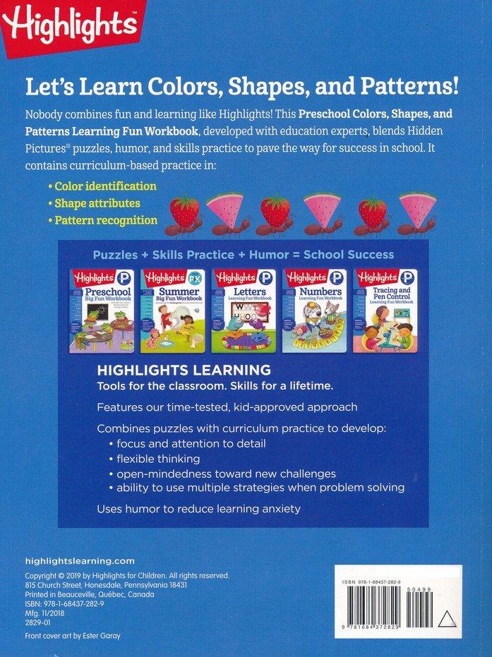 Highlights Preschool Learning Workbook Pack: Colors, Shapes, And Patterns; Tracing And Pen Control; Numbers; Letters