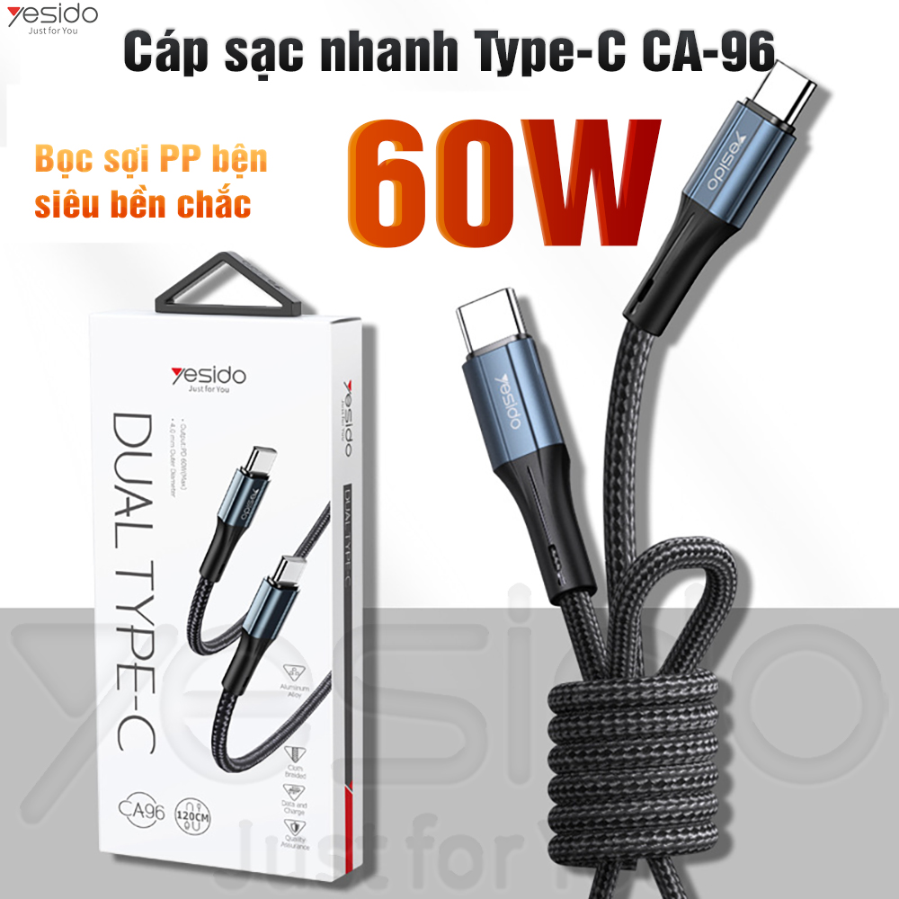 Cáp sạc điện thoại Truyền tải dữ liệu Siêu nhanh Siêu bền Công suât 60W Hàng chính hãng