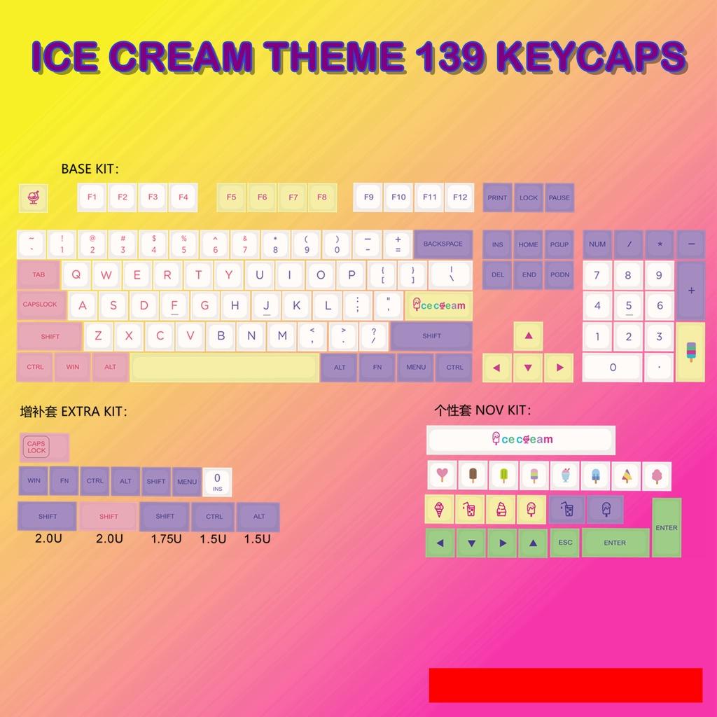 Keycap cho bàn phím Ice Cream Thick PBT XDA Profile 139 Phím | EZPC