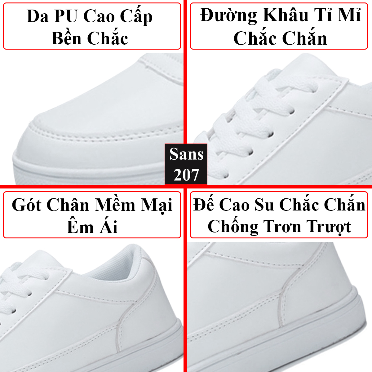 Giày thể thao nam full trắng đen Sans207 sneakers basic đơn giản buộc dây sport đế bằng thời trang trẻ trung cá tính