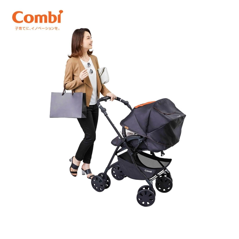 Xe đẩy Combi CrossGo 4 bánh quay tự động Đen Cam