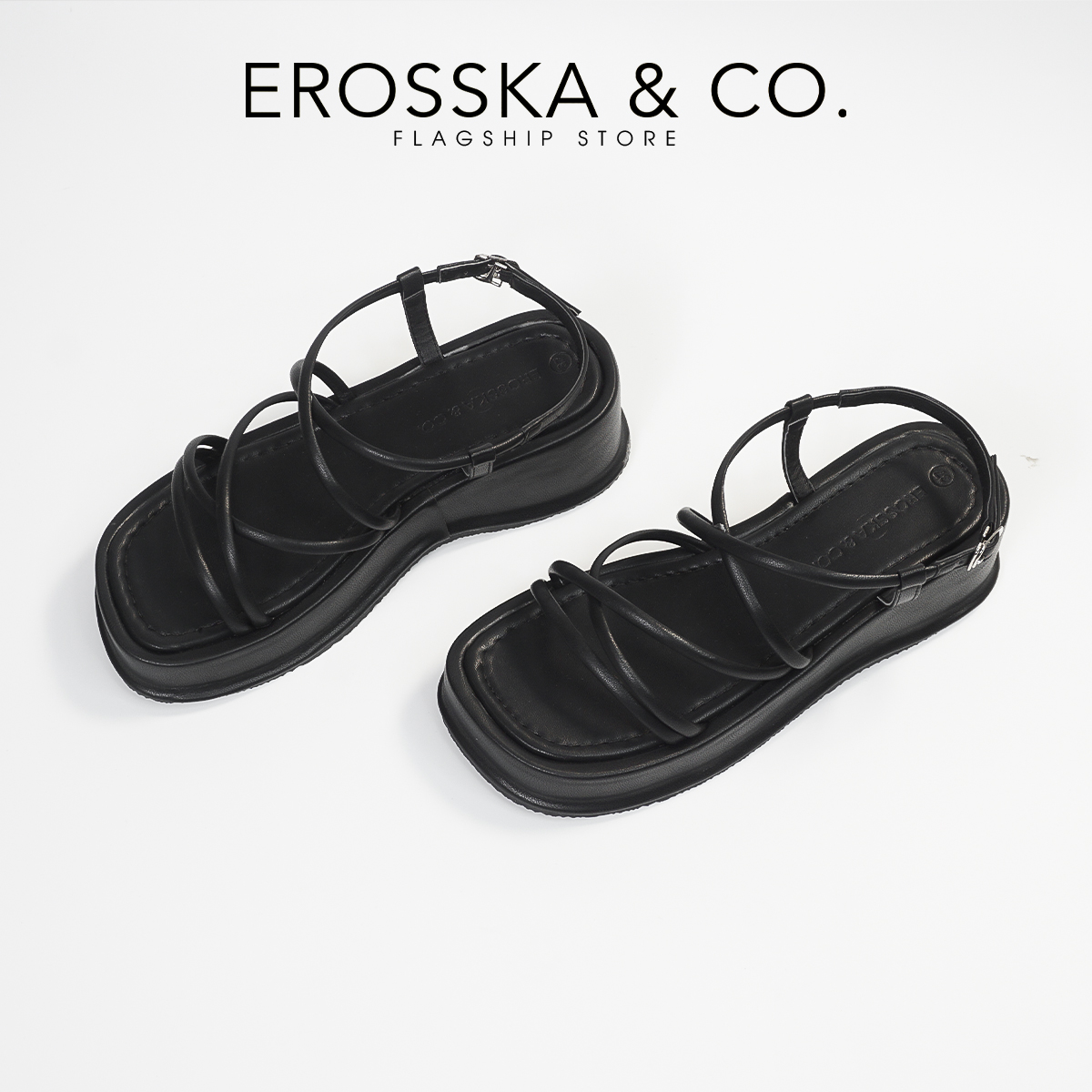 Erosska - Giày sandal nữ đế xuồng phối dây quai mảnh thiết kế basic cao 6cm - SB014