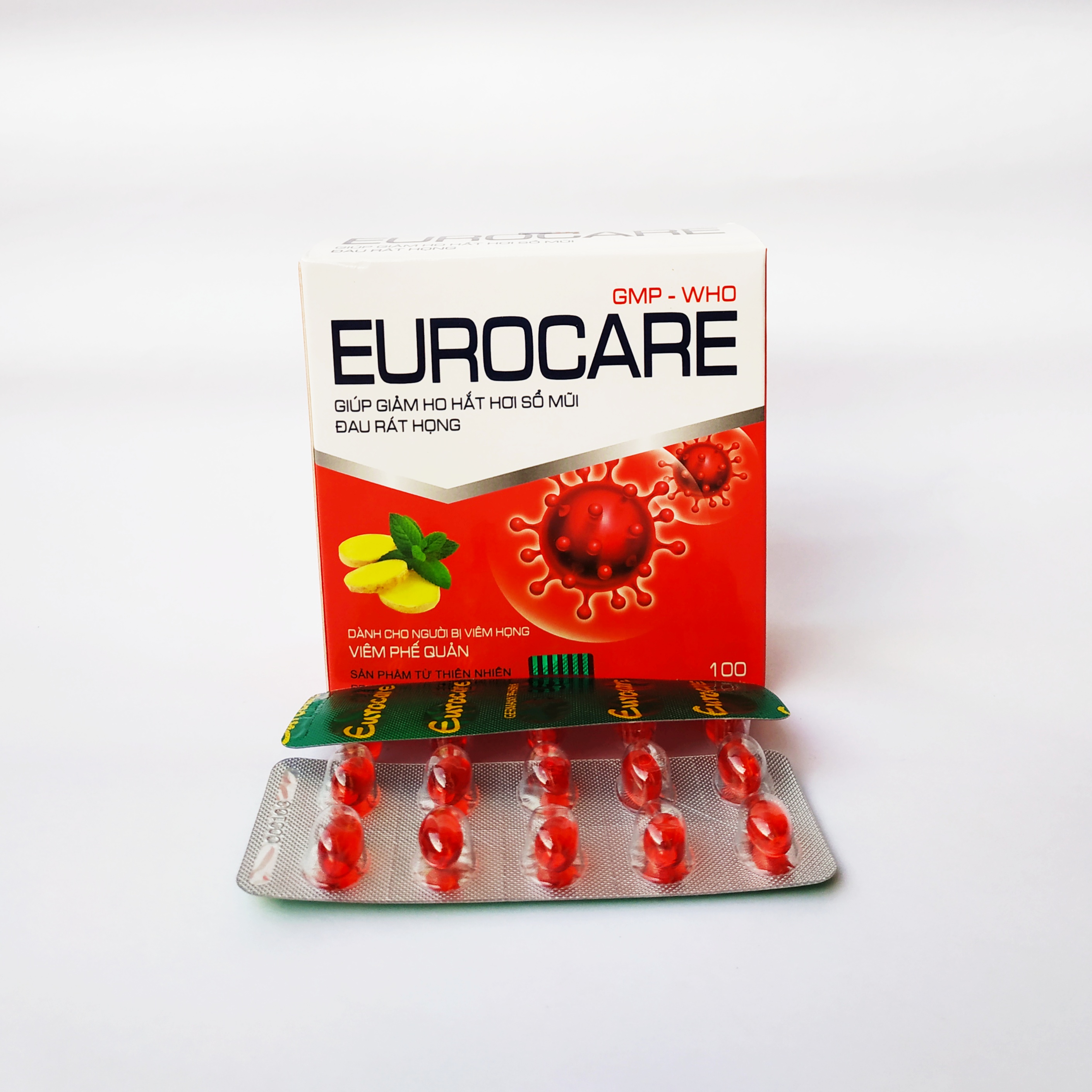 Eurocare – Giúp Giảm Ho Thông Thoáng Mũi Họng, Giảm Các Triệu Chứng Cảm Lạnh, Sổ Mũi, Đau Rát Họng – Eugica Hộp 100 Viên