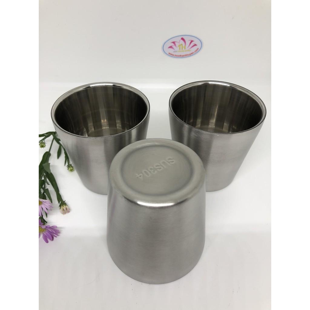 Bộ 3 Ly inox cách nhiệt 304 cao cấp bóng gọn 175ml hoặc 300ml chống nóng tay thích hợp cho người già trẻ em