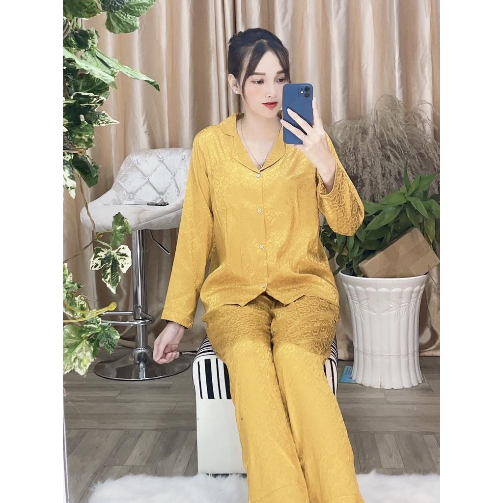 Đồ Bộ Ngủ Nguyên Set Pijama Cổ Thường Quần Dài Tay Dài Lụa Gấm Thiết Kế Cao Cấp Không Xù Mẫu Hot 2021