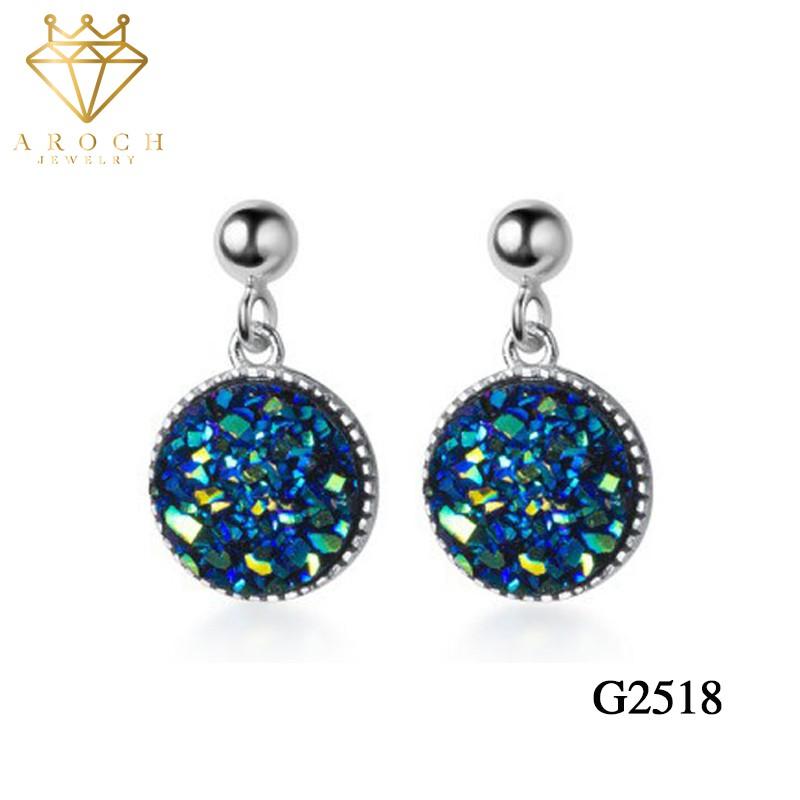 Khuyên tai bạc Ý s925 hoa đá cá tính G2518 - AROCH Jewelry