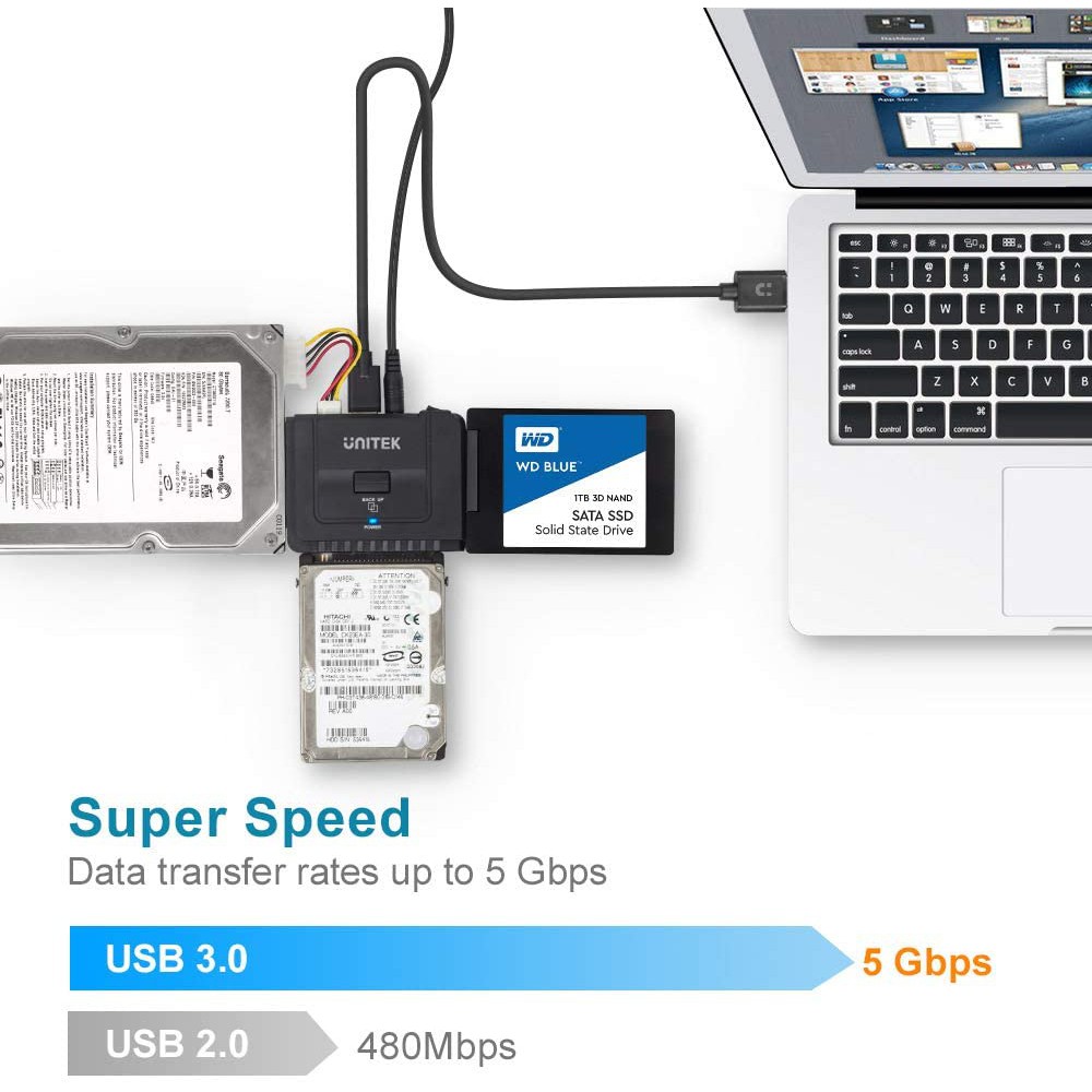 CÁP CHUYỂN USB 3.0 SANG IDE VÀ SATA DÙNG CHO Ổ CỨNG, Ổ DVD 2.5' + 3.5' UNITEK Y 3322A-HÀNG CHÍNH HÃNG