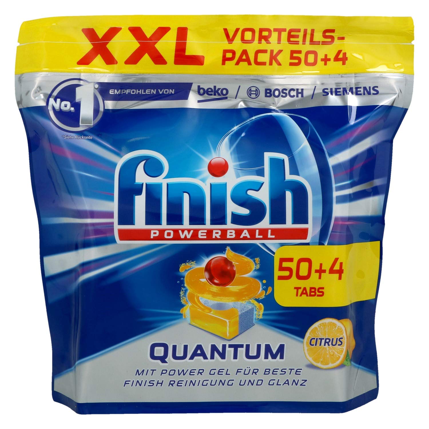 Viên rửa chén bát FINISH Quantum túi 54 viên - Hương Chanh