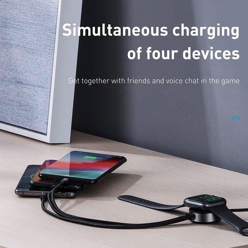 Cáp sạc 3 đầu tích hợp sạc không dây cho Apple Watch Baseus Star Ring Series 4 in 1 Wireless Charging Cable - Hàng chính hãng