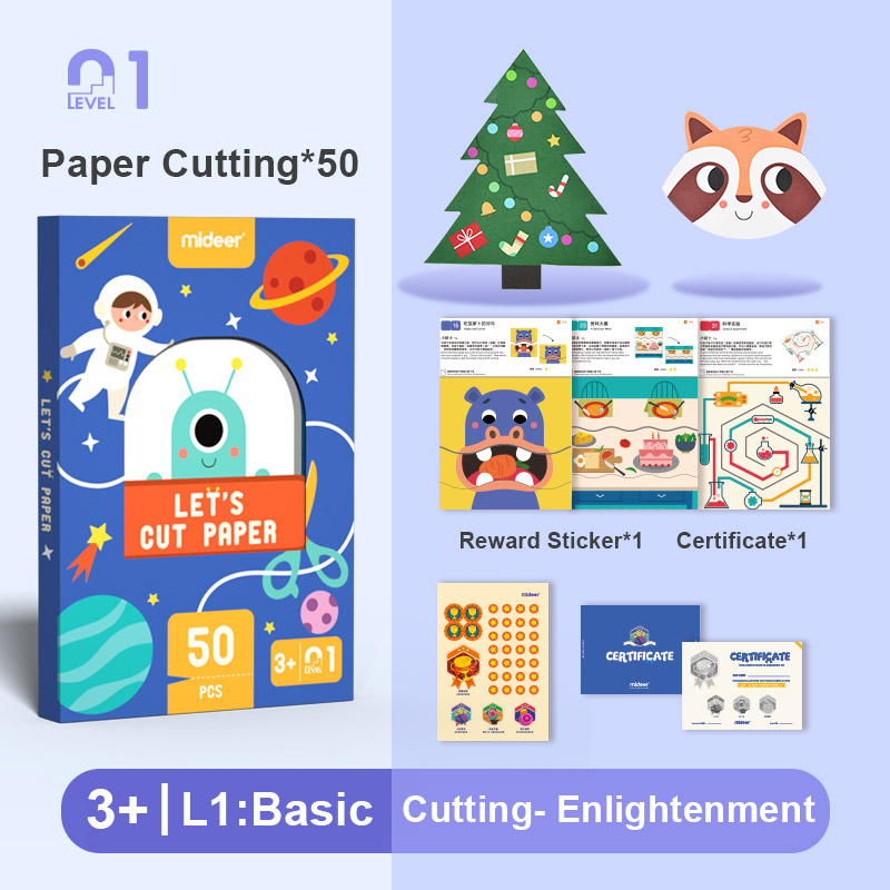 Đồ Chơi Cắt Giấy Thủ Công Tạo Hình Sáng Tạo 03 Cấp Độ Mideer Lets Cut Paper cho Bé 3 4 5 Tuổi