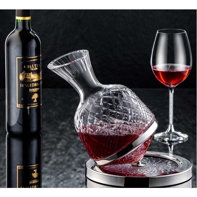 Bộ 2 ly Rượu Kèm Bình Rựou Đế Xoay Bắc Âu đẹp mắt DECANTER Mặt Kính Pha Lê