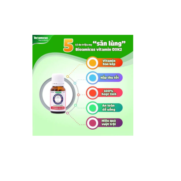 BioAmicus Vitamin D3 & K2 MK7 -SX tại Canada- giúp bé tăng hấp thu canxi, phát triển chiều cao vượt trội.