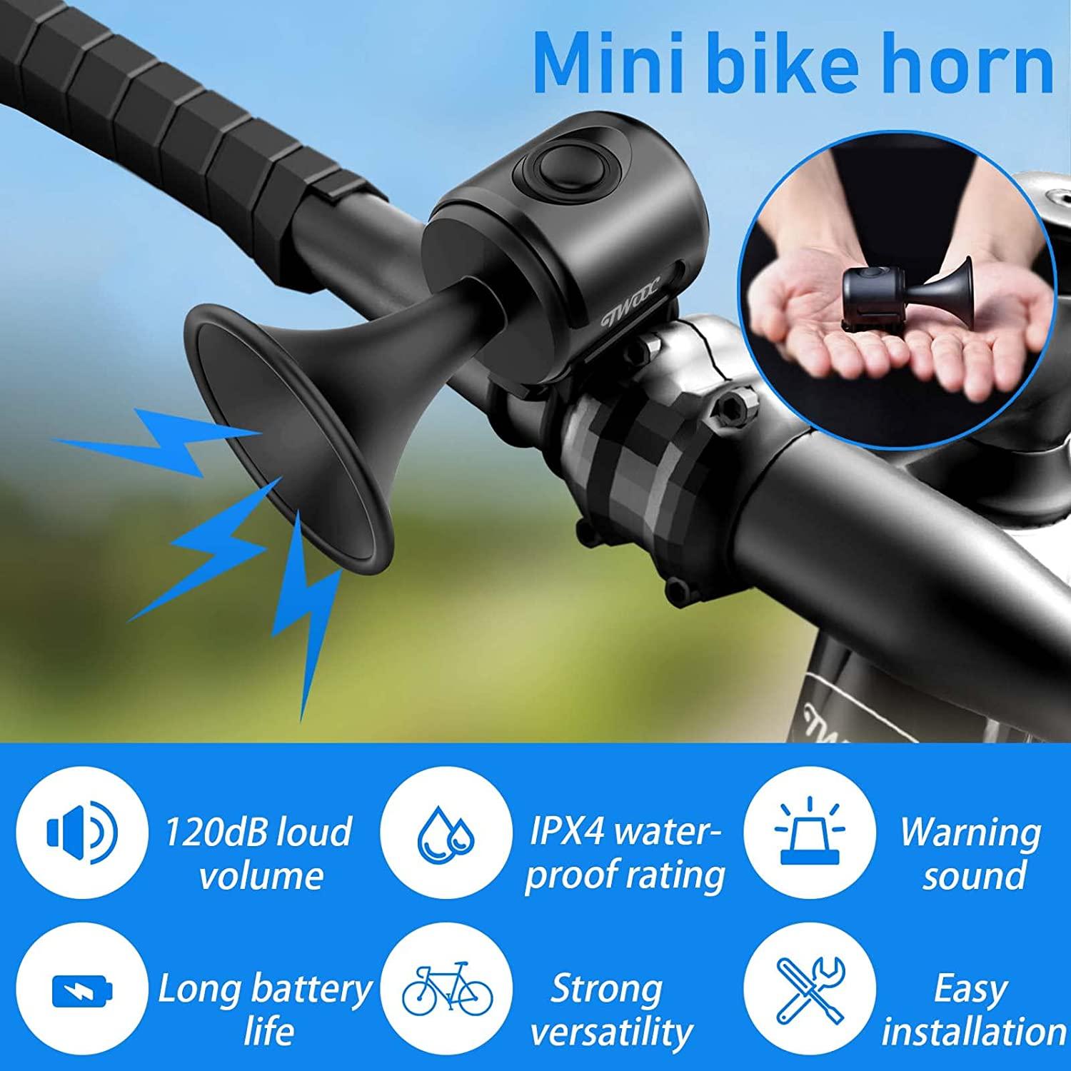 Chuông xe đạp 120dB, chuông xe đạp không thấm nước IPX4, chuông xe đạp MTB điện, sừng điện tử, phù hợp cho tay cầm, phụ kiện xe đạp, lắp đặt đơn giản