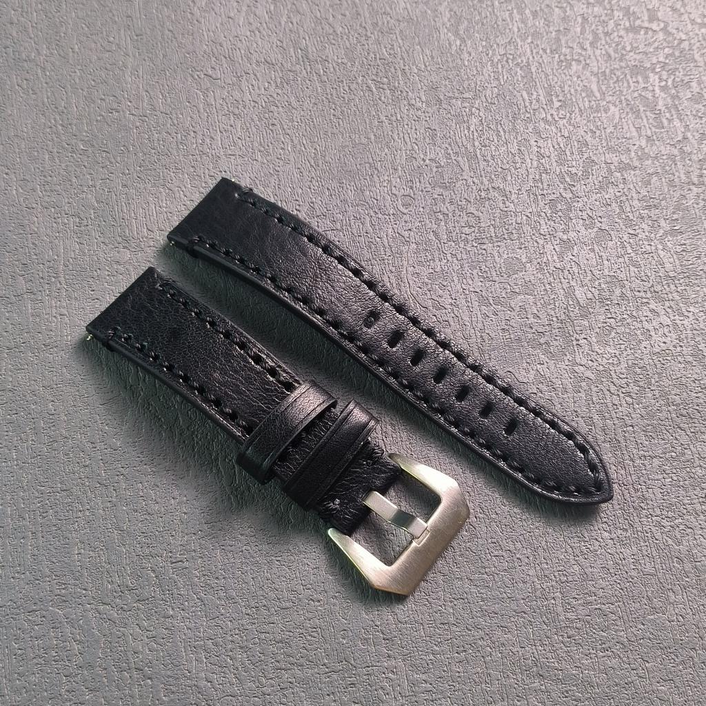 Dây da đồng hồ DA BÒ SÁP NGỰA ĐIÊN cao cấp BO-74 size 20 22 24mm - Nâu Nhạt Khóa Bạc