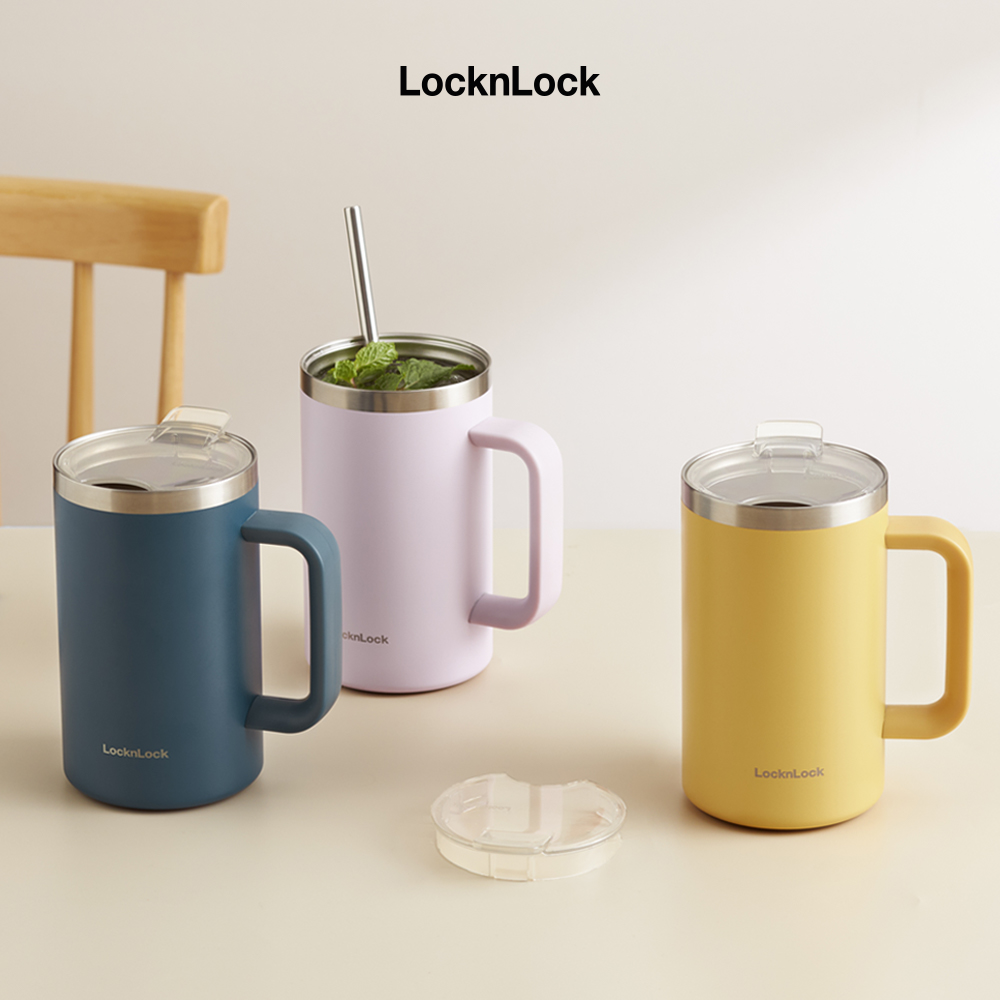 Ca giữ nhiệt Flat Table Mug LocknLock LHC4320 - Dung tích 730ml - Tay cầm thoải mái - Miệng ca rộng - Nắp trong suốt