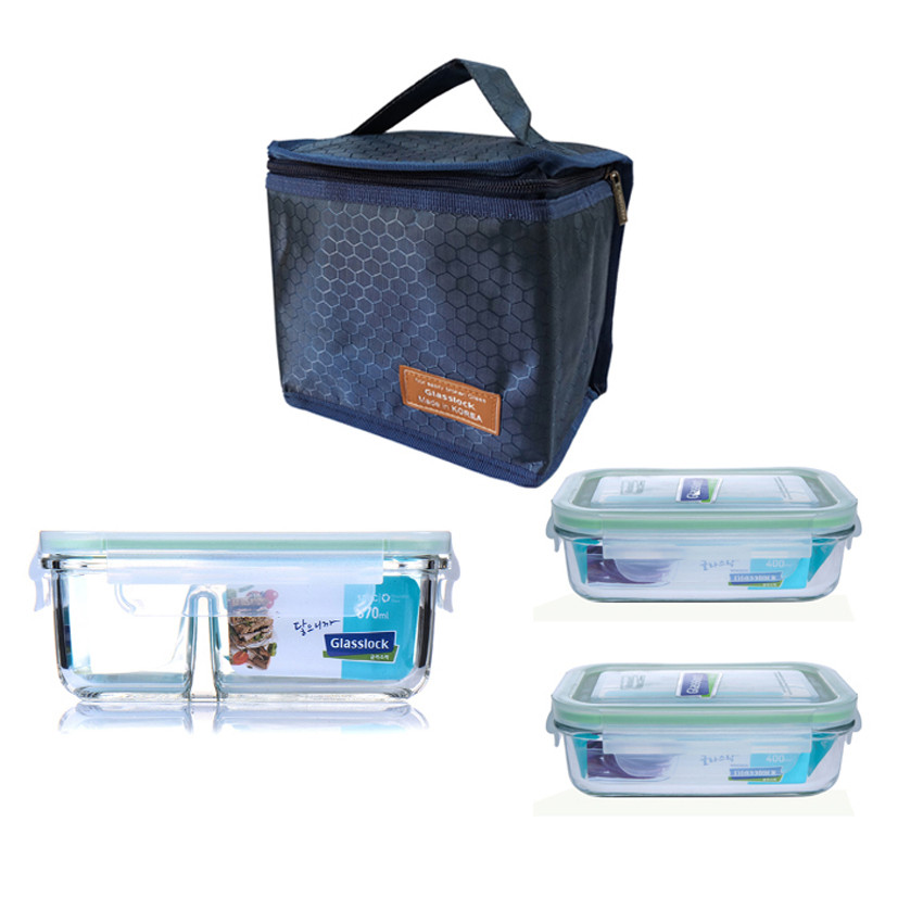 Bộ hộp cơm thủy tinh chịu lực Glasslock Kèm túi giữ nhiệt