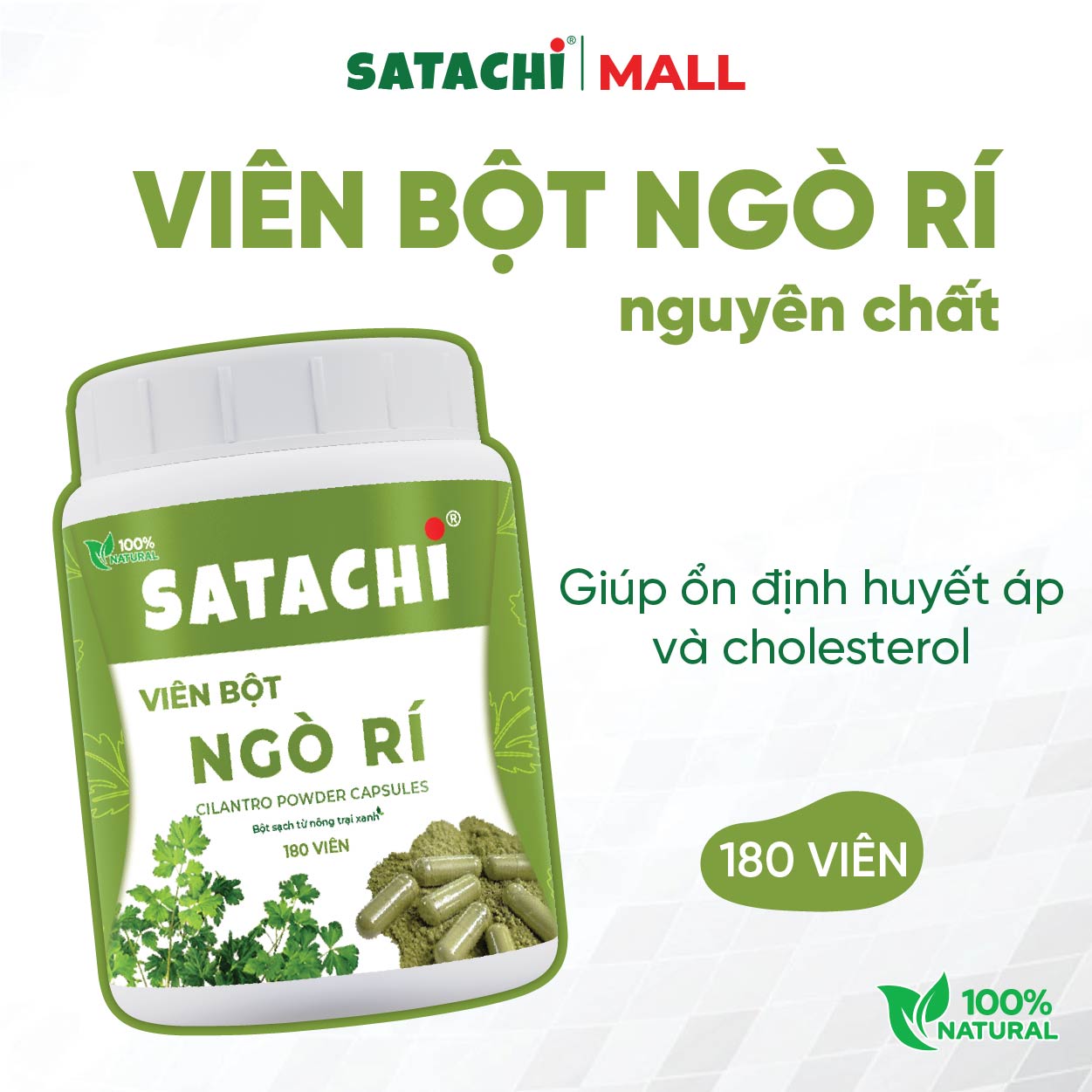 Viên Bột Ngò Rí Nguyên Chất SATACHI – 100% Từ Ngò Rí – Dạng Viên Tiện Lợi – Hộp 180 viên