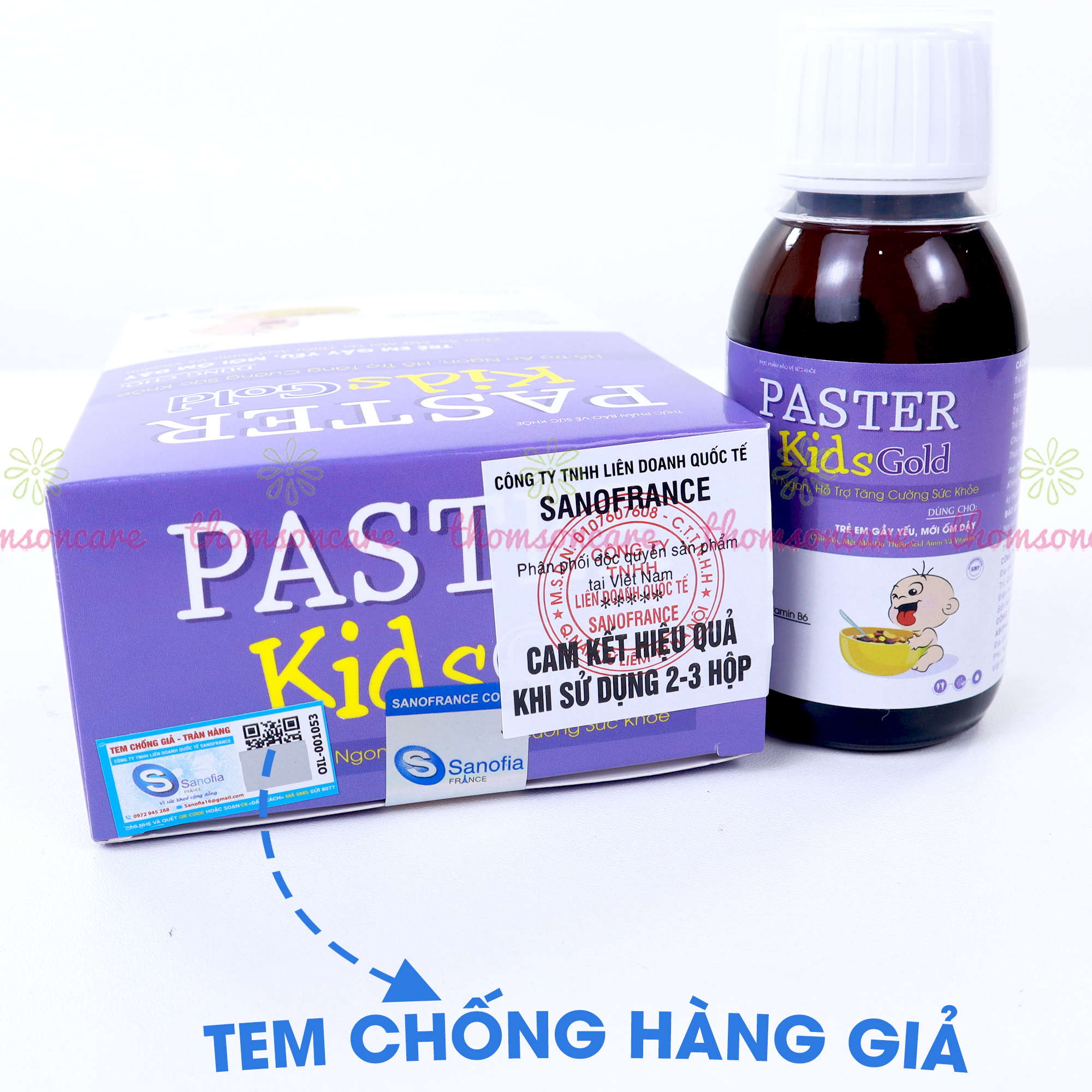 Siro ăn ngon Paster Kids Gold Sanofia - Hỗ trợ tăng sức đề kháng, ăn ngon miệng, giảm rối loạn tiêu hóa cho bé - Chai 100ml Thomsoncare