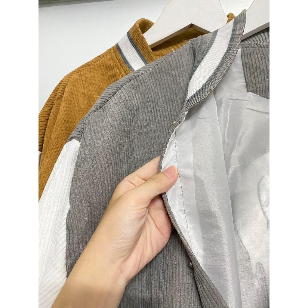 Áo Khoác Bomber Jacket Nhung Gân Tăm Thêu SUPER BROS Varsity Basic Form Rộng Nam Nữ Unisex Ulzzang