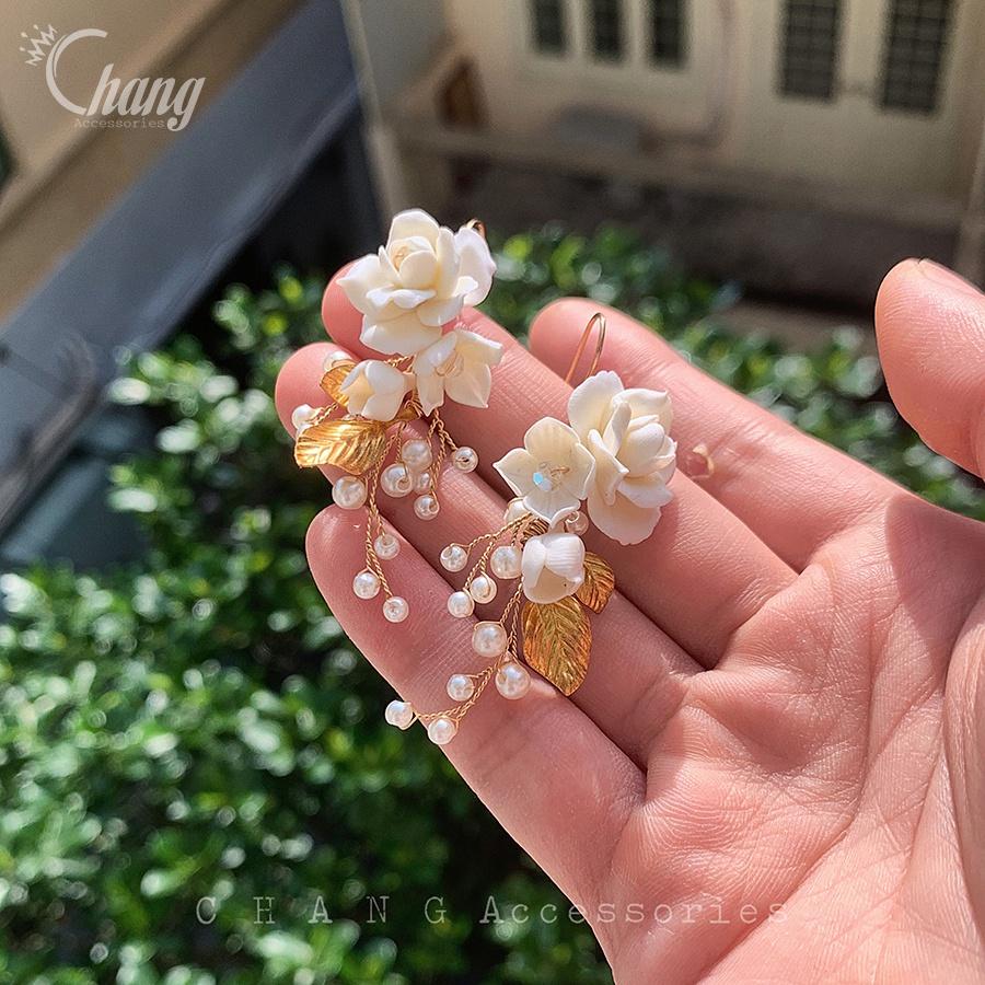 Hoa Tai Thiết Kế Handmade Hoa Hồng Cao Cấp Phong Cách Hàn Quốc