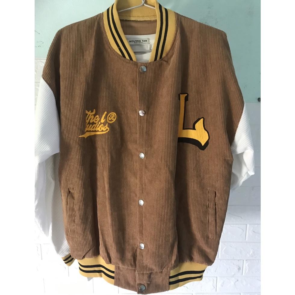 Áo Khoác Nam VARSITY BOMBER Unisex - Áo Khoác Bóng Chày Nỉ Nhung - Chữ L Phong Cách
