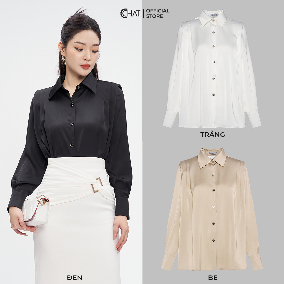 Áo Sơ Mi Nữ  Kiểu Cutout Trang Trí Dây Chất Lụa Cao Cấp Mềm Mịn 53FDL2003ST