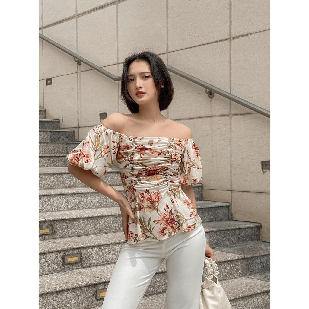 Áo Hoa Hở Vai Chiết Eo EDINI - A1258
