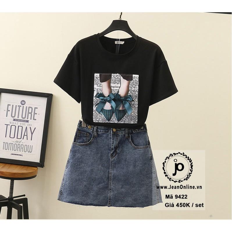 Bigsize Nữ - Set áo thun + short váy jean