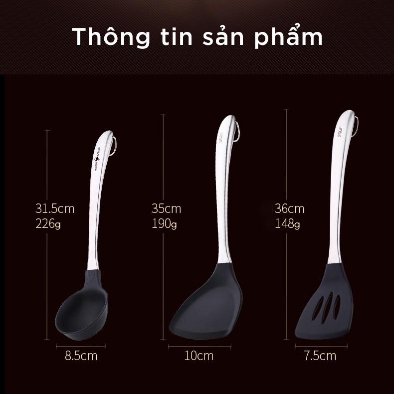 Muôi Múc Canh Xẻng Nấu Ăn Silicone Inox 304 Cao Cấp Đạt Chất Lượng Đức HADU