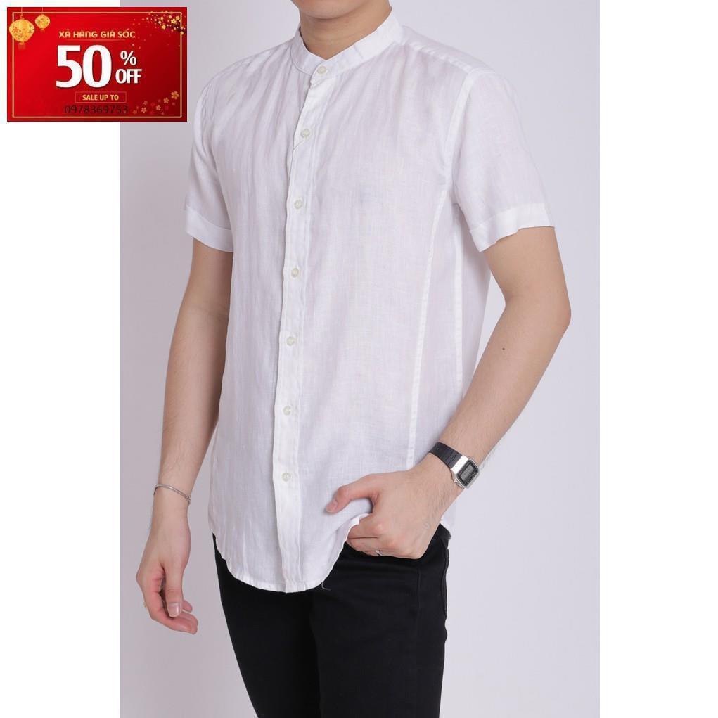 Áo sơ mi nam linen cao cấp ngắn tay cổ tàu boypro SBM002 ( màu cam)