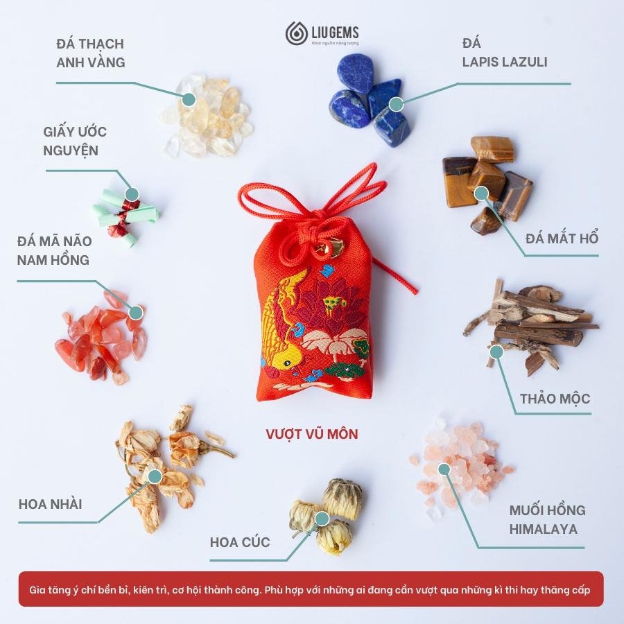 Túi Phước May Mắn Omamori Liugems Đeo Bên Người, Mix Đá, Thảo Mộc, Muối Hồng Himalaya Mang Tài Lộc, Tình Yêu