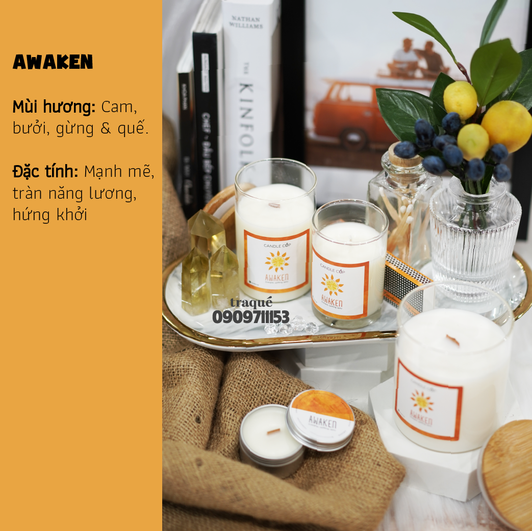 Nến thơm tinh dầu cao cấp không khói an toàn Candle Cup - AWAKEN - S - 100G (KG NẮP)